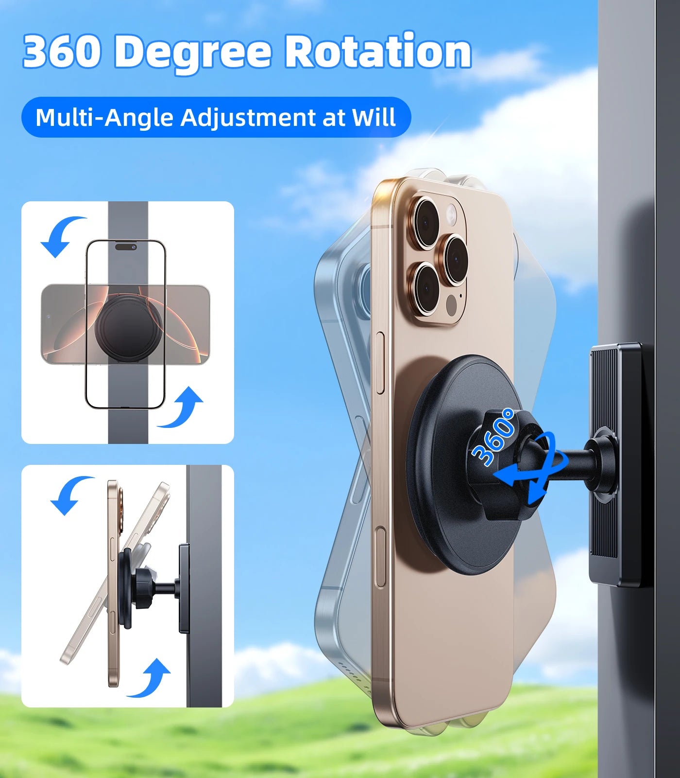 Portable Golf Cart Phone Holder 360° Rotatable Magnetic Phone Holder Stand for Boat Fridge Gym Universal for Iphone 16